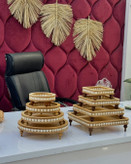 ست ۵ پارچه چوبی پایه خراطی گرد (همراه با شیرینی خوری)